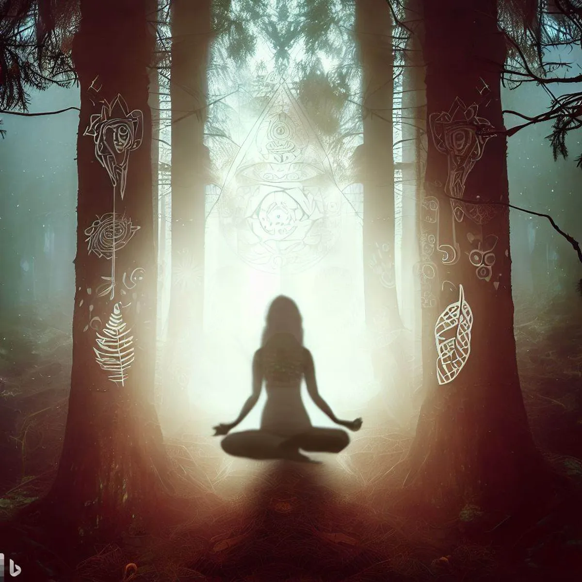 femme meditant dans la foret